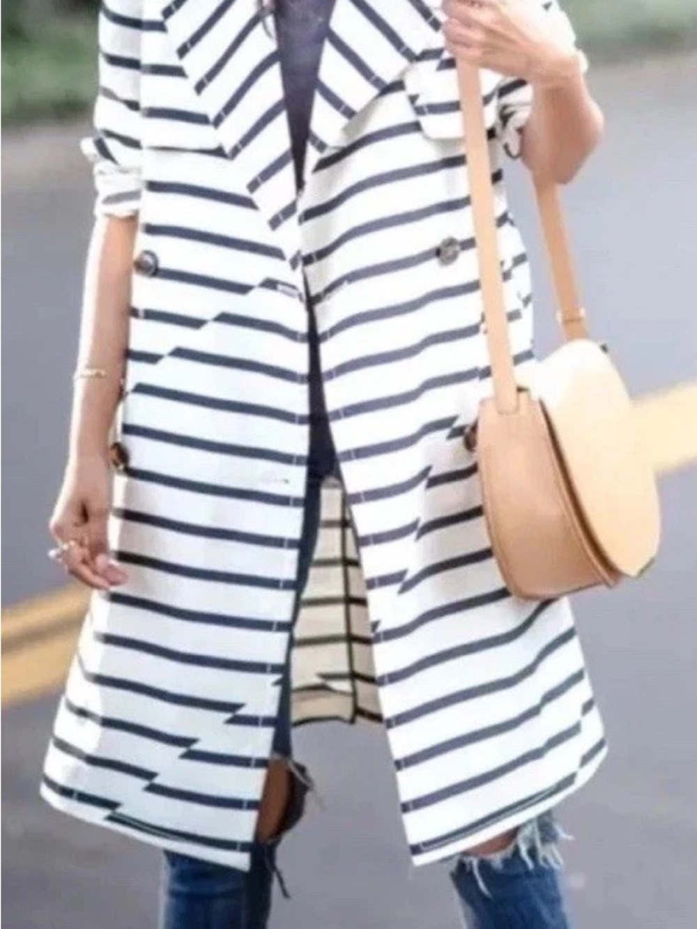 Madewell Parcel Trench Coat Off white black stripe small belt New NWT E9193 HTF - Picture 9 of 9